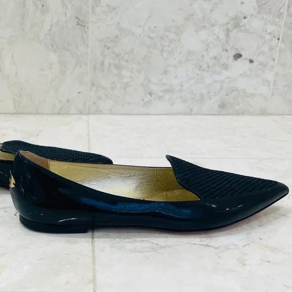 JIMMY CHOO {37.5} Loafers Black Patent Leather Fabric Pointed Toe - Picture 6 of 10